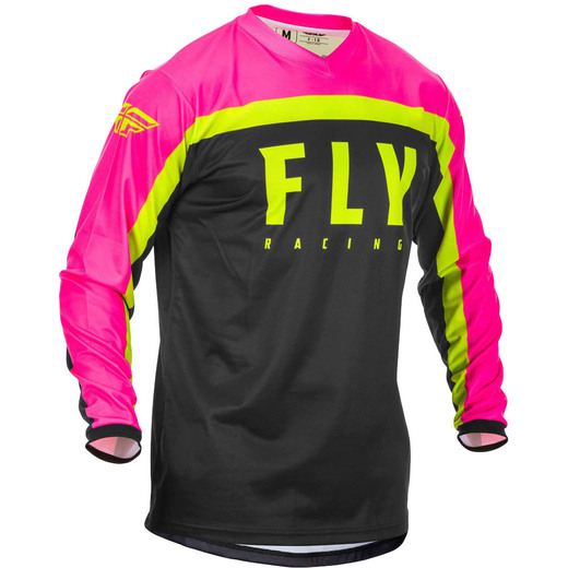 Футболка для мотокросса FLY RACING F-16 розовая/чёрная/Hi-Vis жёлтая (2020) (детская)     YM pitbikemarket.ru