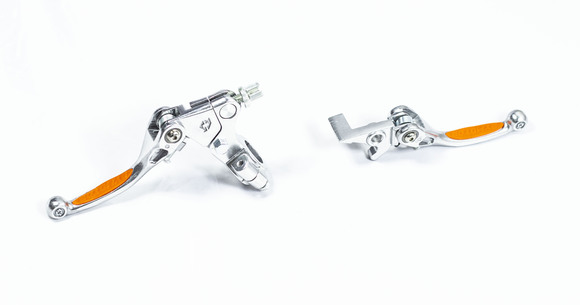 Рычаг сцепления + тормоза складные универсальные c силиконовыми накладками хром/оранжевые pitbikemarket.ru