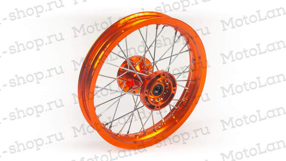 Обод задний 14 (1,85-R14 d=15mm) CNC ступица, алюминий/оранжевый X-TECH pitbikemarket.ru