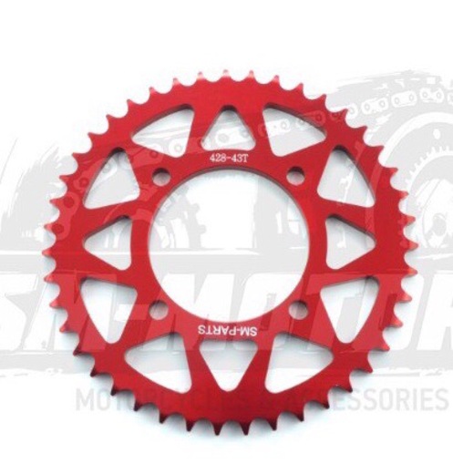 Звезда ведомая аллюминиевая питбайк 428-43T красная  SM-PARTS pitbikemarket.ru