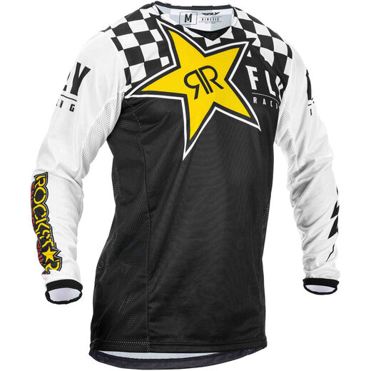 Футболка для мотокросса FLY RACING KINETIC ROCKSTAR черная/белая/жёлтая (2020)  XL pitbikemarket.ru
