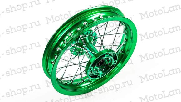 Обод задний 12 (1,85-R12 d=15mm) CNC ступица, алюминий/зеленый X-TECH pitbikemarket.ru