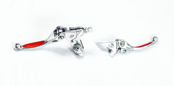 Рычаг сцепления + тормоза складные универсальные c силиконовыми накладками хром/красные pitbikemarket.ru